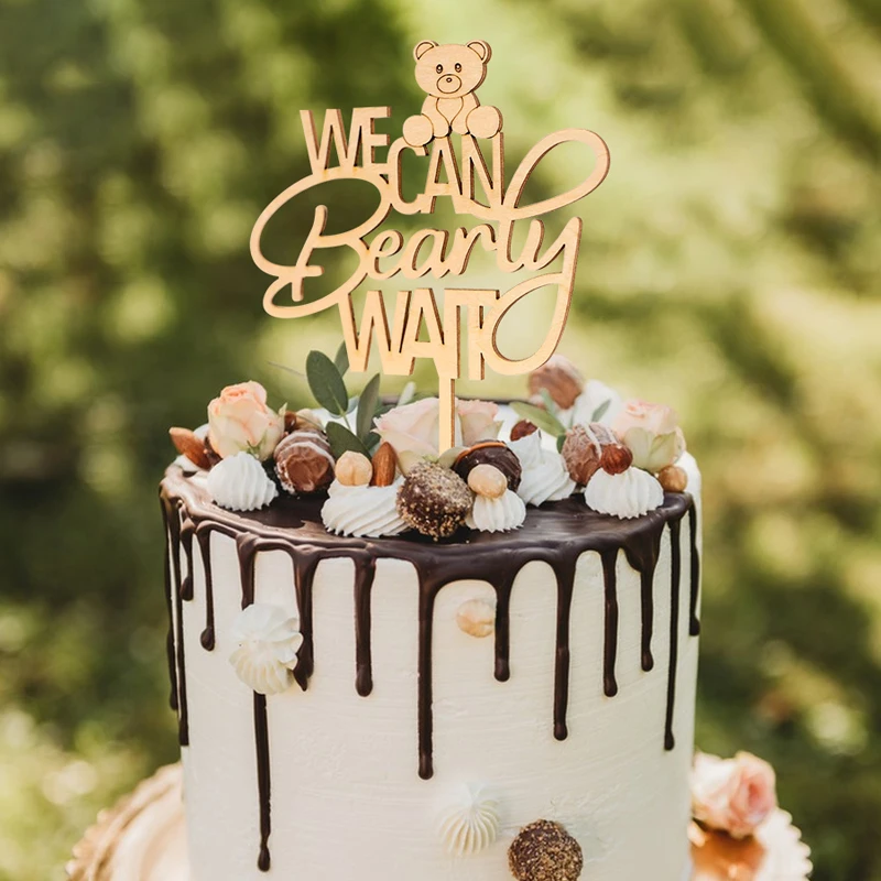 YOMDID We Can Bearly Wait Kuchenaufsatz Holzbär-Kuchendekoration Holz-Kuchenaufsatz für Babyparty Geburtstagsfeier-Zubehör – Detail 8