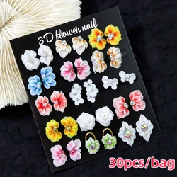 30/10pcs Handmade Acrylic Flowers Nail Art Decoration Butterfly Flower Design with Rhinestones Charm Crystal Carved DIY Manicure