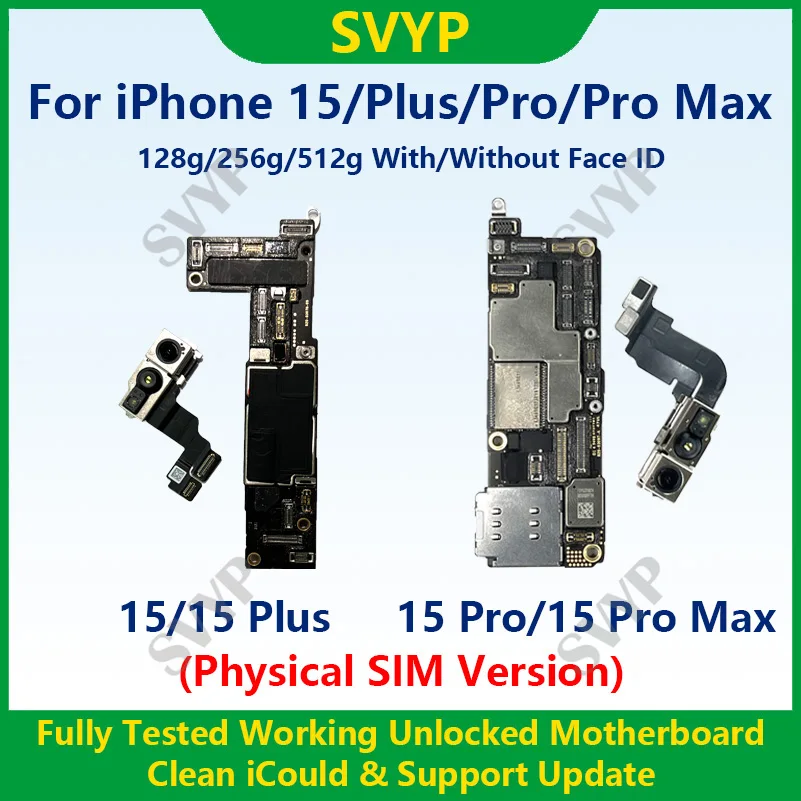 Полностью протестированная аутентичная материнская плата для iPhone 15 Pro Max, материнская плата с разблокированным и очищенным идентификатором лица iCloud Pysics, SIM-версия