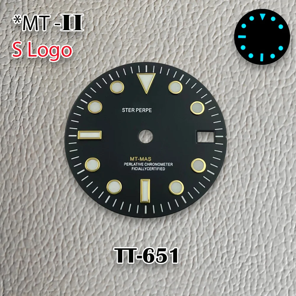 جديد 28.5 مللي متر S شعار NH34 GMT الطلب الأسود الهاتفي الأخضر الخط الهاتفي صالح NH34 حركة الجليد الأزرق مضيئة ساعة تعديل الملحقات