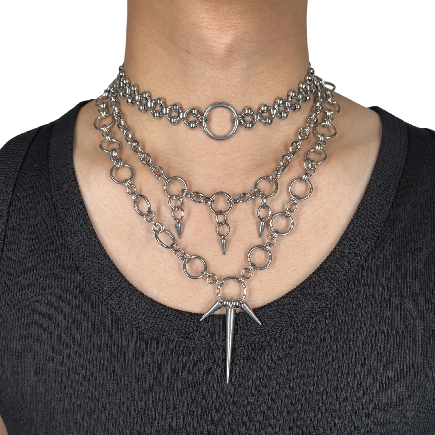 Punk Jewelry Ring Splicing Rivet Pendant Titanium Steel Necklace for Women Men Goth Aesthetic Necklace Set Grunge Accessorie