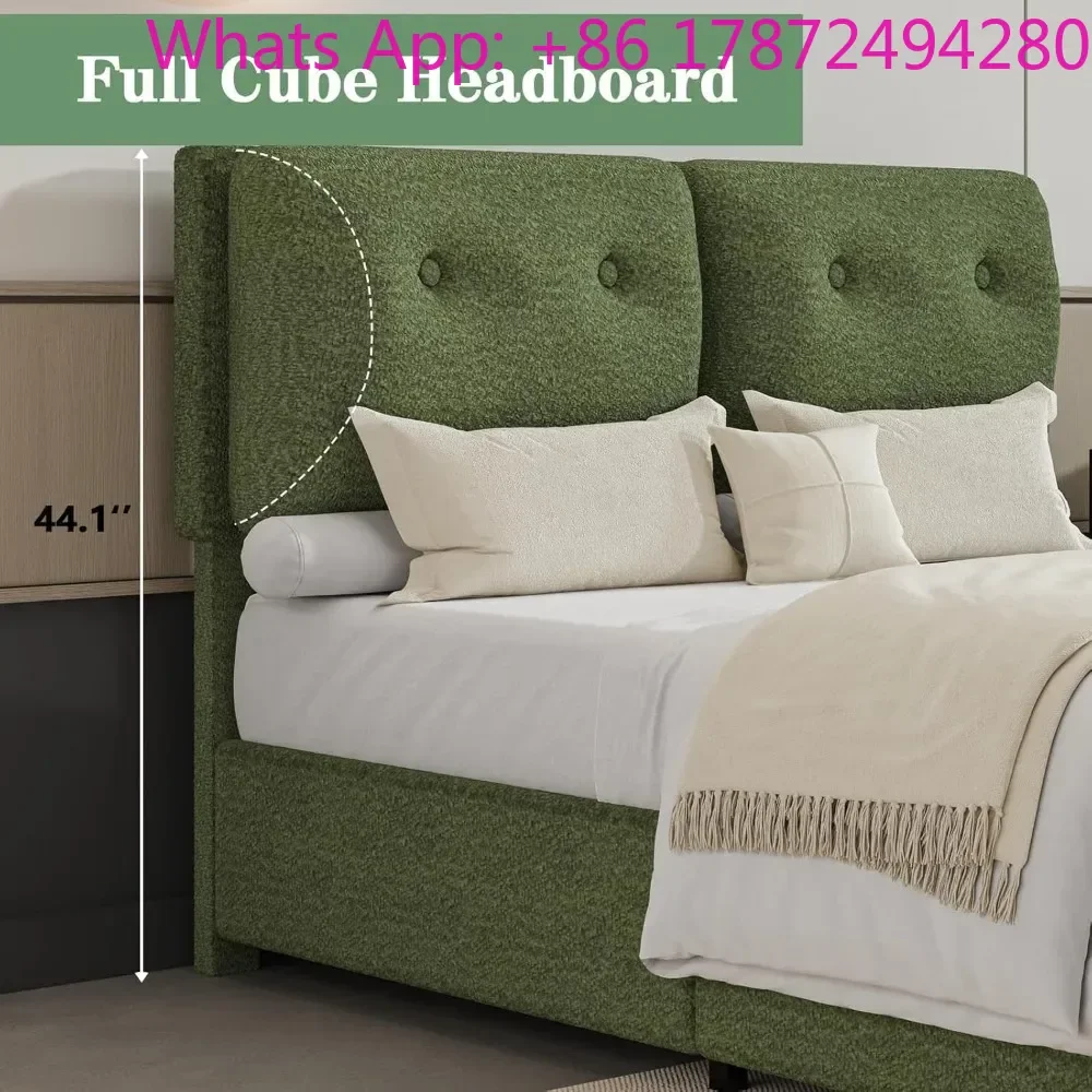 King Size Bed Frame, Upholstered Boucle Platform Bed with Headboard, Cloud Bed Frames with Soft Headboard