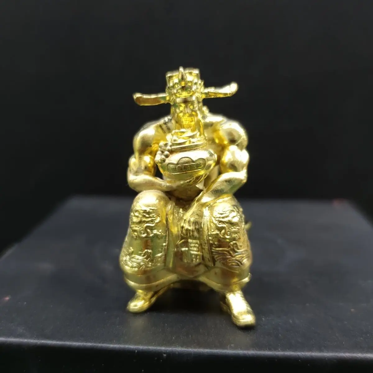 

Brass Muscular God of Wealth Statue - Fortune Guardian Sculpture for Home Blessing, Antique Gold Collectible Desk Decor