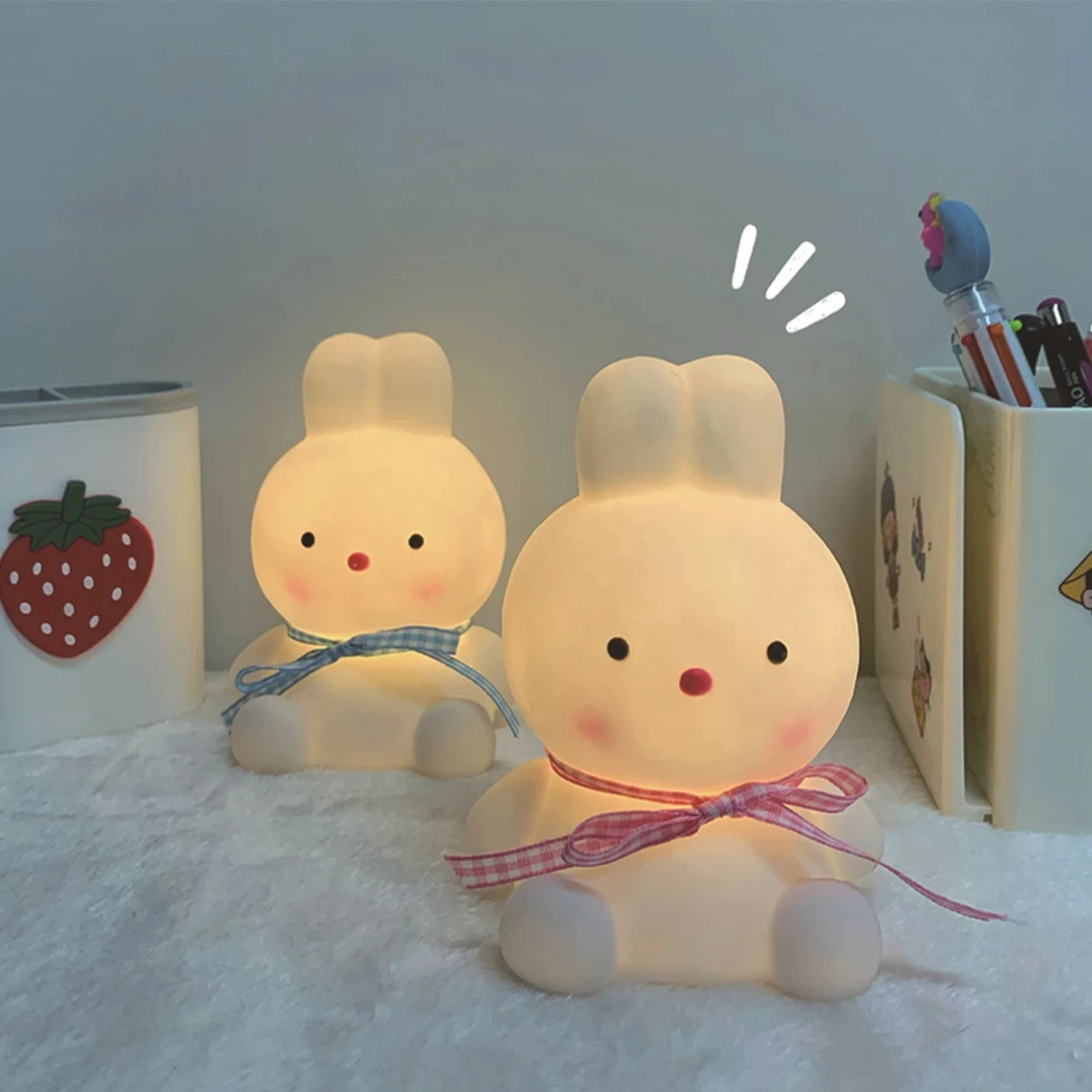 Adorable Cartoon Rabbit LED Night Light for Cute Children's Bedroom - Soft Warm Atmosphere Lamp, Perfect Silicone Moonlight Floo