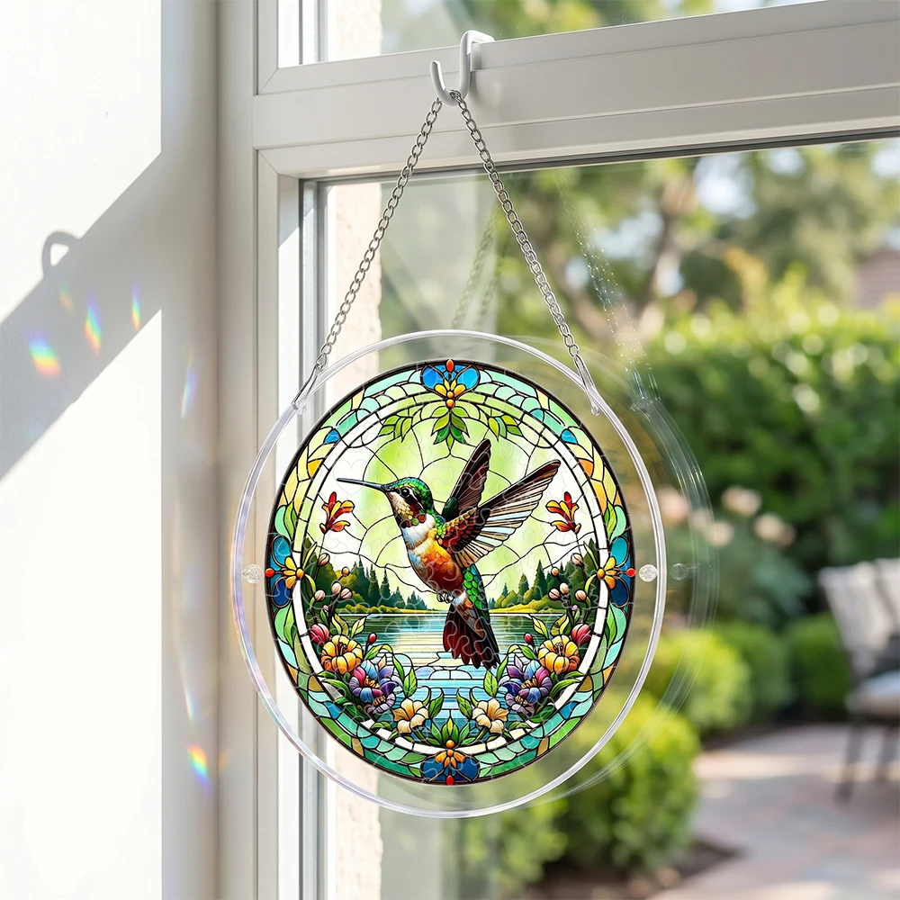 DIY Acrylic Hummingbird Suncatcher Puzzle - Stained Glass Style Hanging Ornament for Home & Garden Decor Gift