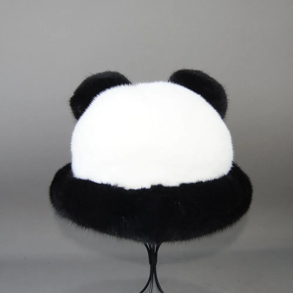 New Autumn Winter Women Cap Warm Real Natural Mink High-quality Fur Panda Hats For Men Eaves Blocking Snow Panama Bucket Hat