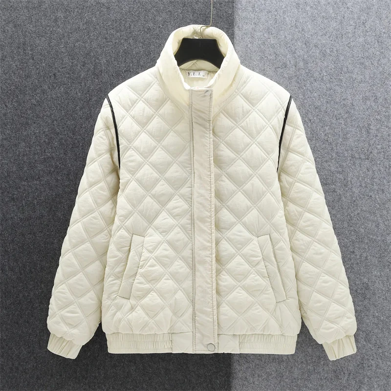 Women's Diamond Grid Fashion Loose Short Down Cotton Jacket Winter Female New Korean Version Stand Collar Warm Cotton Jacket