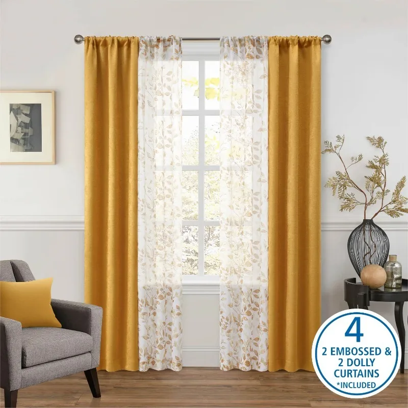 

Metallic Blackout Curtains and Sheers Set, 4 Panels, Brown Butter, 27.5" W x 84” L