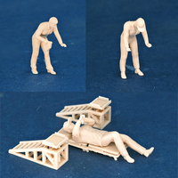 Kicarmod 1/64 Auto Repairman Change the Oil Figure Uncolored Resin Model  Slope Repair Ladder Scene Accessorie Tools