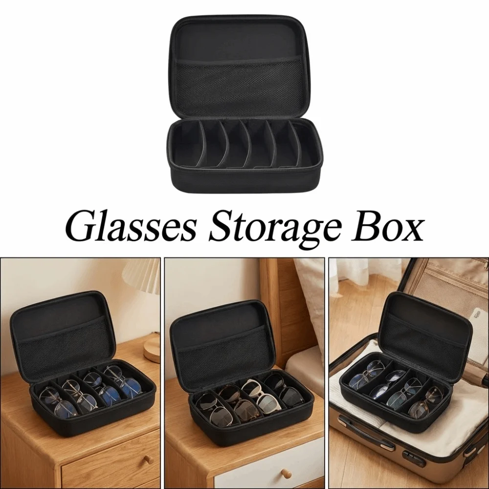 6/7 Compartment Glasses Storage Box Dustproof Adjustable Slot Portable Eyeglass Pouch Anti-drop Save Space Glasses Organizer