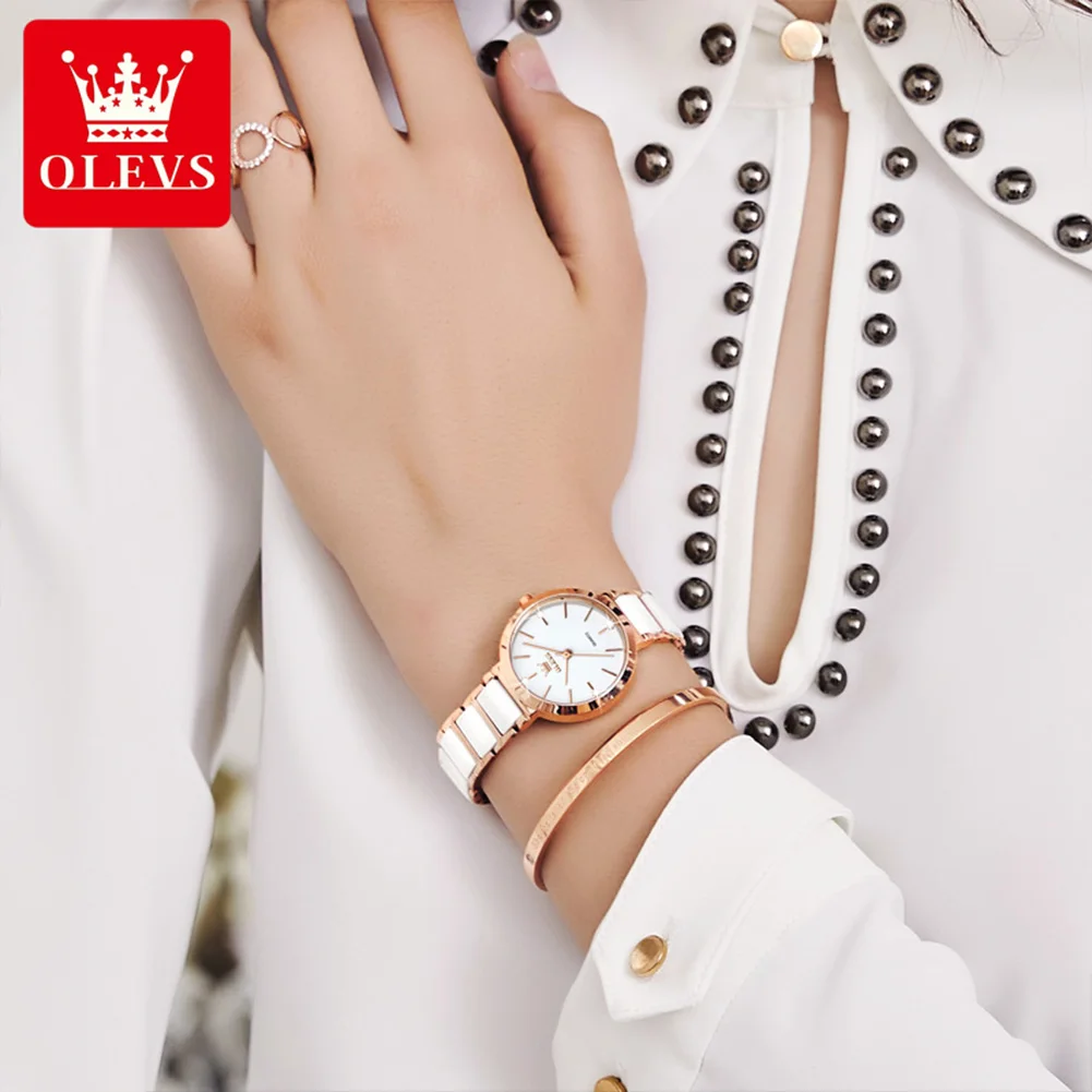 OLEVS New Fashion Ceramics Watchstrap Quartz Women Watch Waterproof Luxury Brand Watch For Women Date Clock Gift Elegant watches