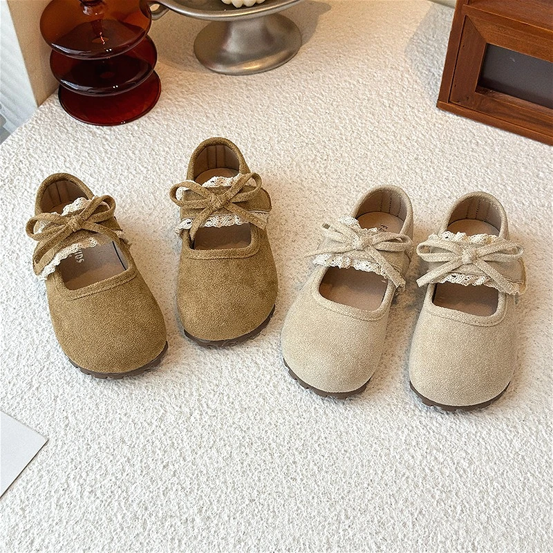 

Girls Leather Shoes 1-16 Years Old Khaki Lace Lace Bow Girls Princess Shoes Fashion Four Seasons Lightweight Childrens Ken Shoes
