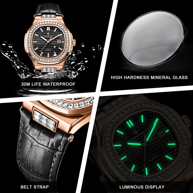 LIGE Creative Square Ladies Watches Elegant Fashion Waterproof Watch Women Top Brand Luxury Luminous Women's Quartz Wristwatch
