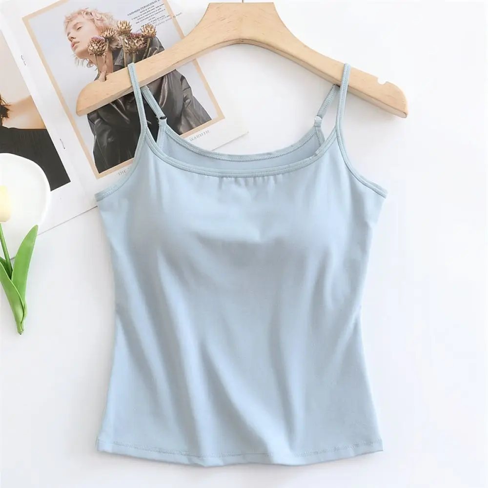 Womens Summer Cooling Vest Lyocell Material Built In Bra Padded Camisole Wireless Slim Fit Backless Casual Basic Shirt
