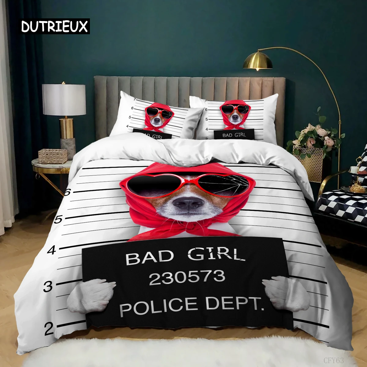 

Dog Duvet Cover Set King Police Dept Dog Bedding Set Cool Style Animal Theme Comforter Cover for Kids Boys Polyester Quilt Cover