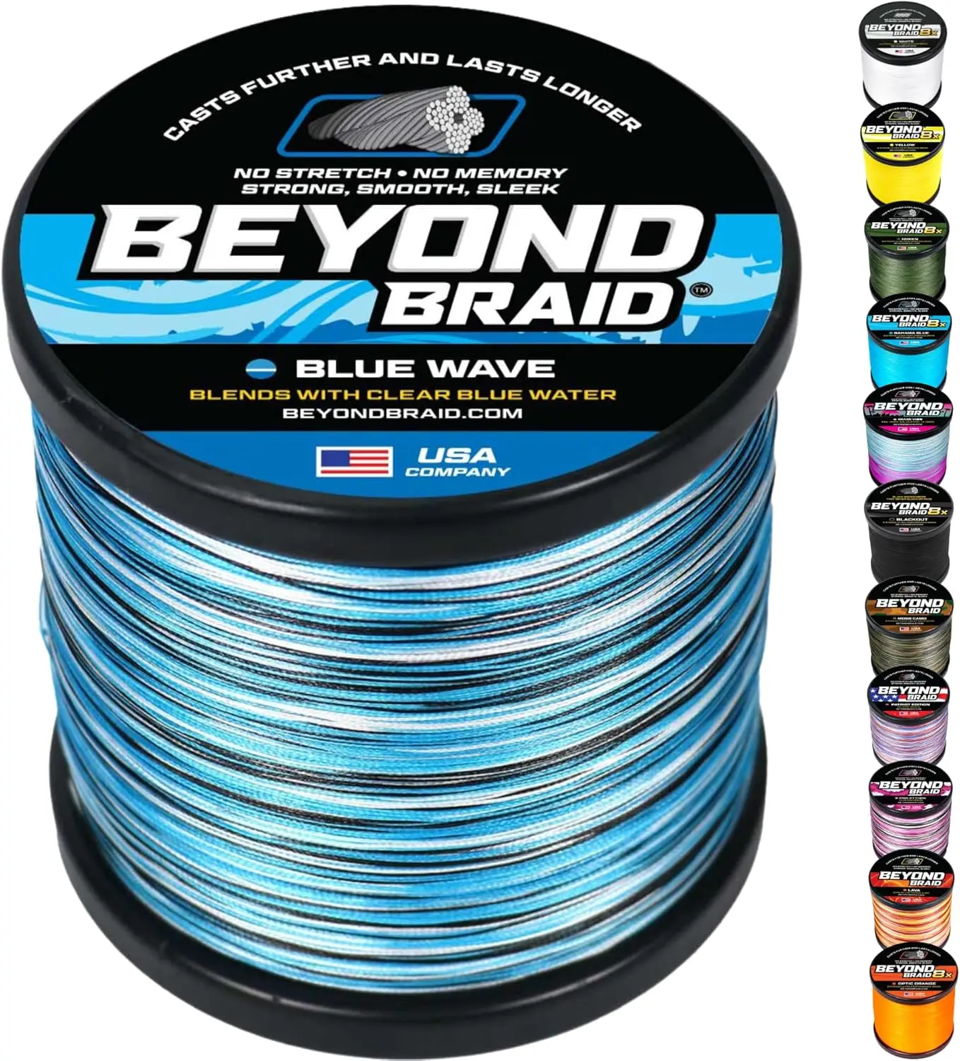 

Super Strong Braided Fishing Line - Abrasion Resistant, No Stretch, Blue Camo & More Colors, 4/8 Strand
