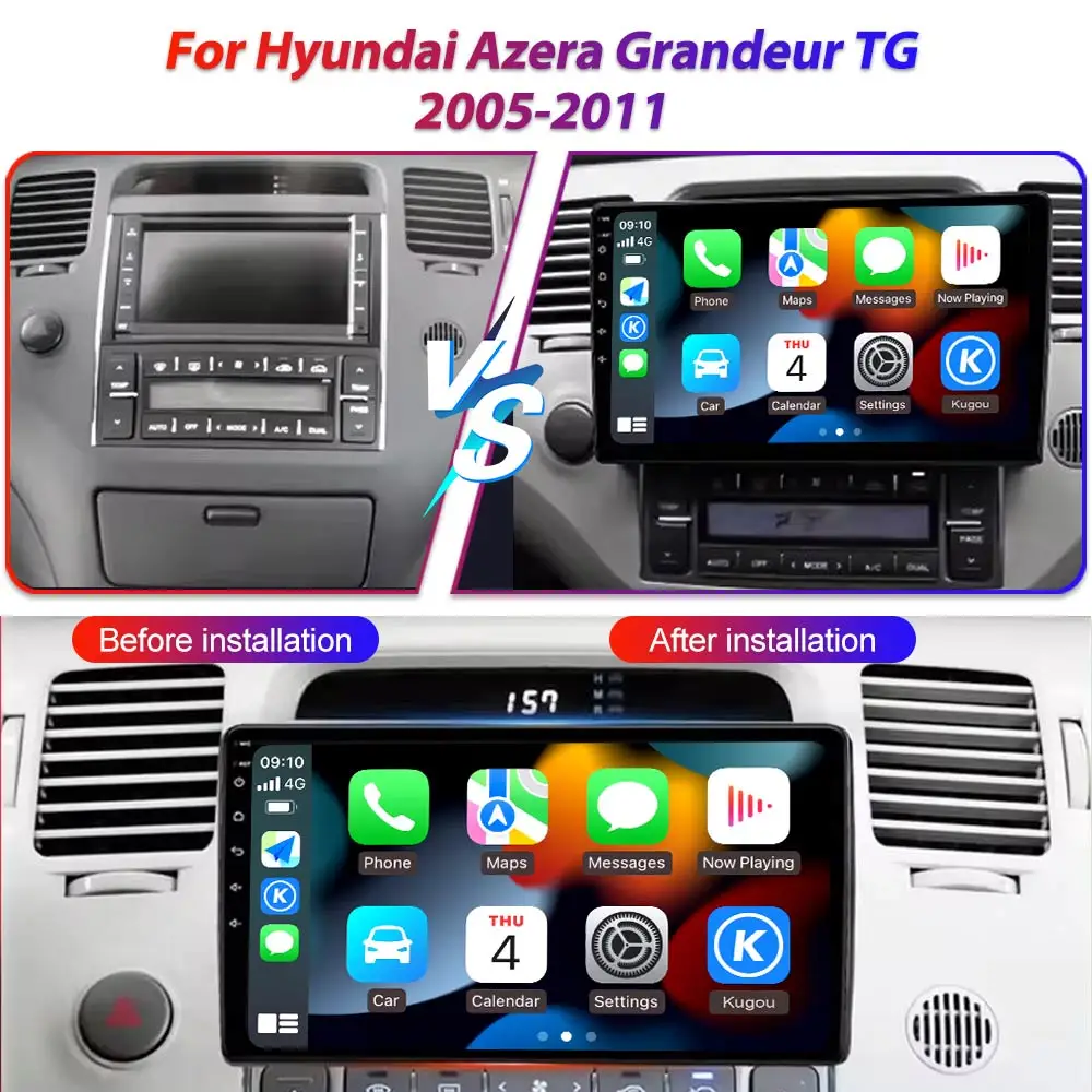 Car Android 14 For Hyundai Azera Grandeur TG 2005 - 2011 GPS Navigation Dash Cam Multimedia Player High-performance CPU Screen