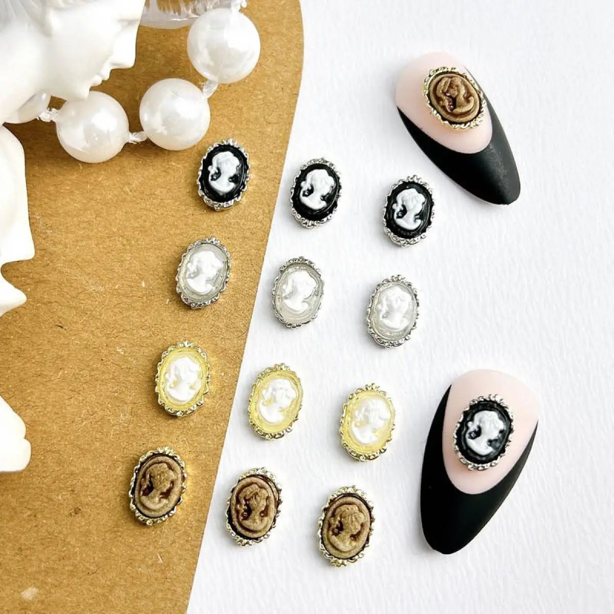 

10PCS Retro Alloy Gold Silver Beauty Portrait Nail Charms Baroque Style Nail Art Decoration Hair Clip Earrings DIY Accessories