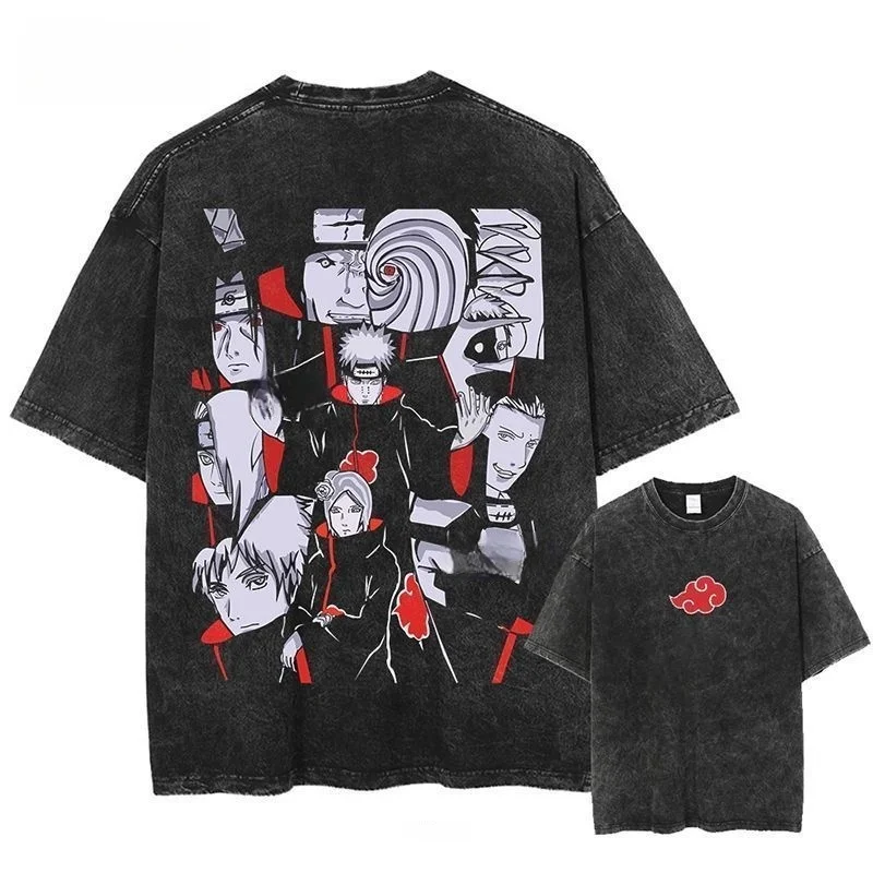 

Summer Trend New Washed and Aged Short-sleeved T-shirt, Naruto Anime American Retro Short-sleeved Cotton T-shirt