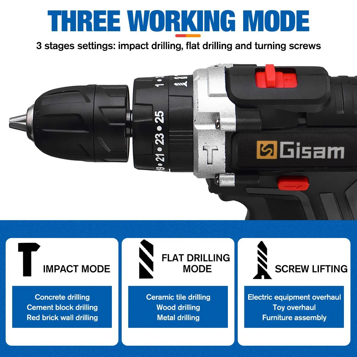 21V Cordless Drill Electric Impact Drill Rechargeable Electric Screwdriver Lithium-Ion Battery 2 Speed DIY Driver Power Tools