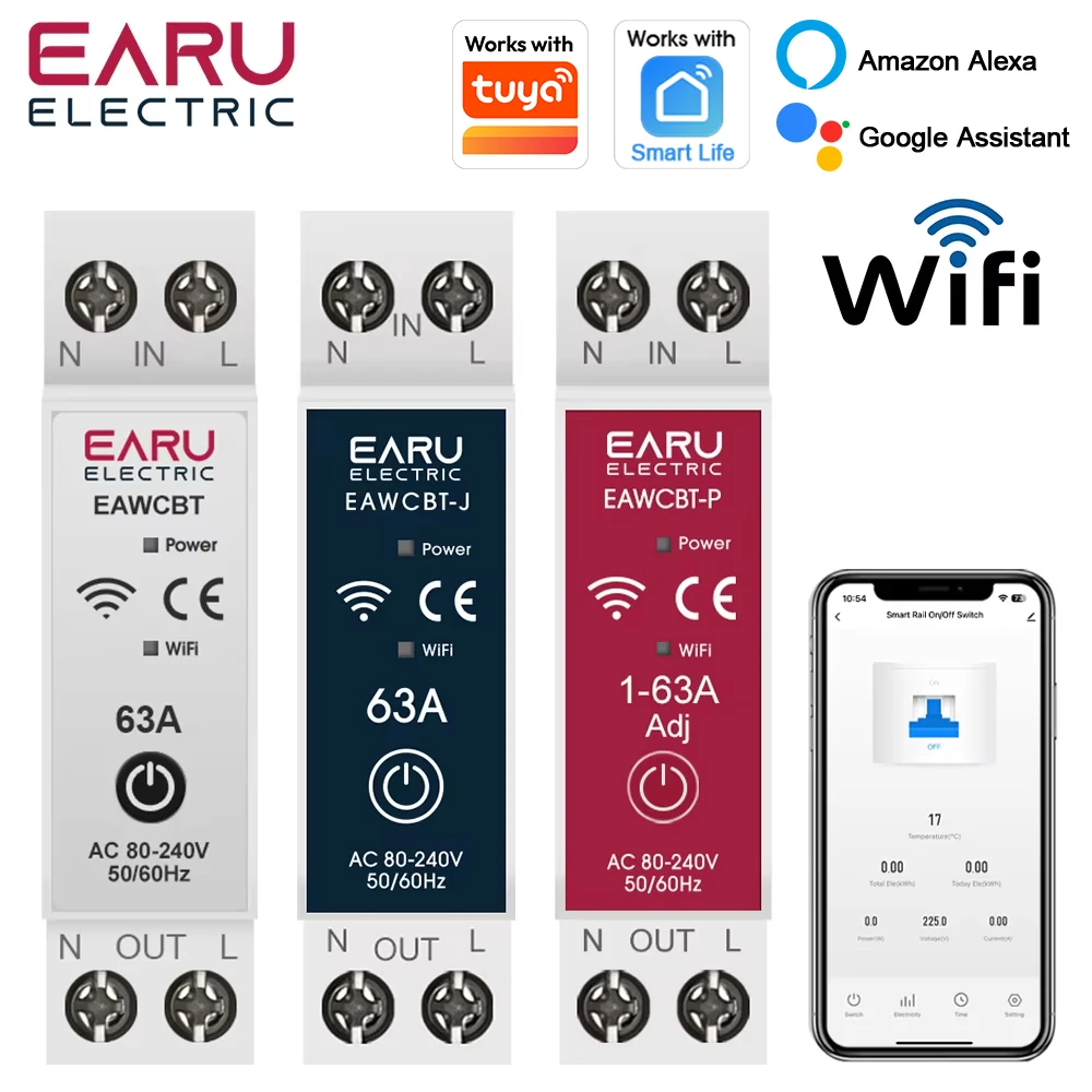 �y�Z�[�����zTuya MCB WiFi�X�}�[�g�T�[�L�b�g�u���[�J�[ 1P+N 63A �^�C�}�[�t�� �d�͌v kWh �d�� �d���v �ی쑕�u ���������R���X�C�b�`