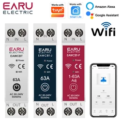 Tuya wifi smart leistungs schalter mcb 1p n 63a timer leistung energie kwh spannungs stromzähler schutz sprach fernbedienung schalter
