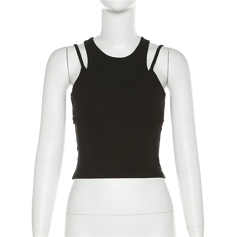 

2023 Summer Fashion Trendy Women's New Round Collar Strap Slimming Open Umbilical Solid Color Versatile Tank Top