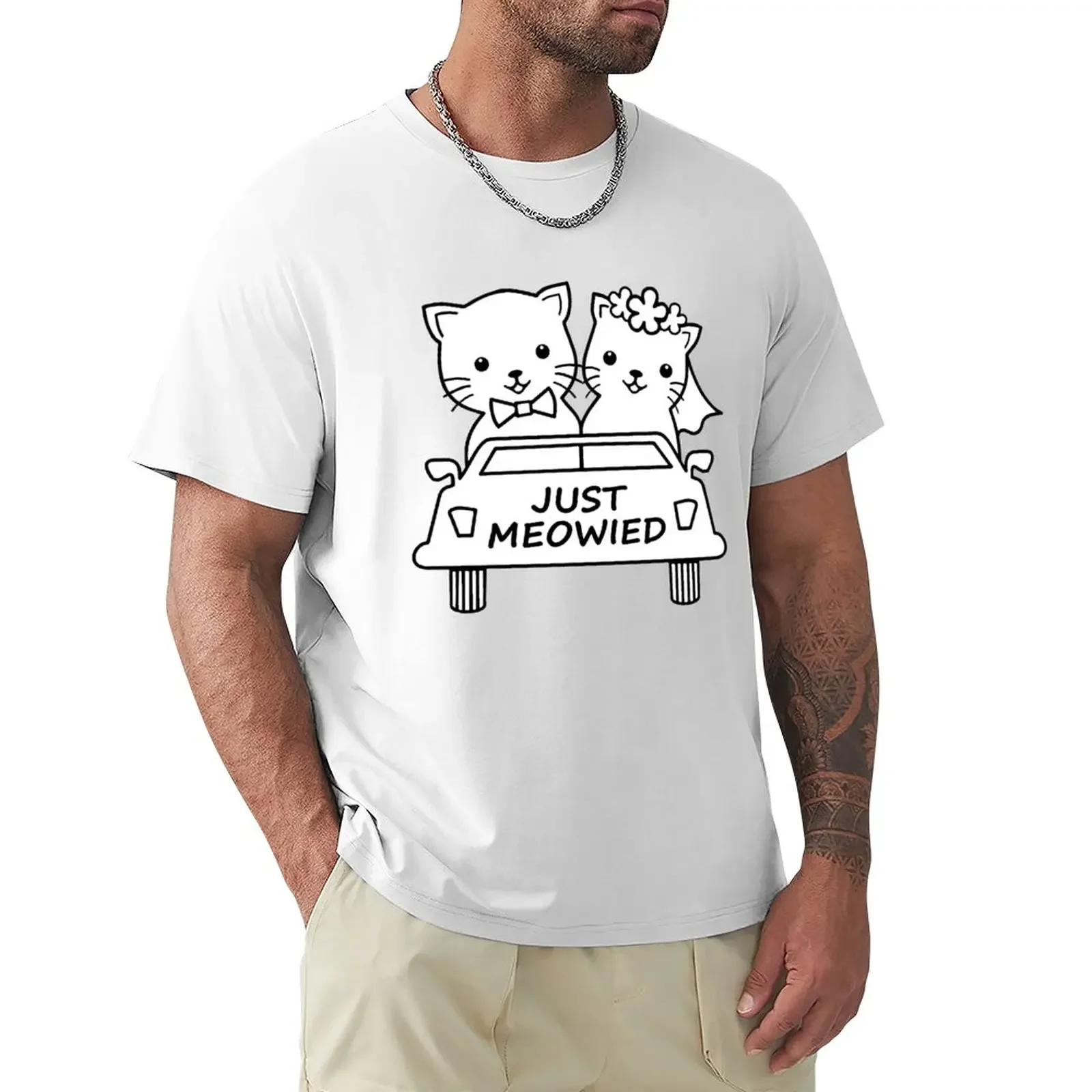 

Funny Just Meowied Married Cat Lover T-Shirt Blouse vintage clothes oversizeds t shirts for men