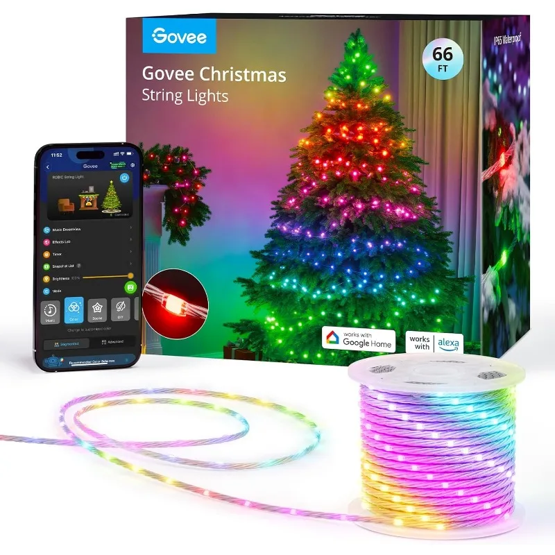 

Christmas Lights 66ft, Smart RGBIC Halloween Lights App-Controlled, 125+ Scene Modes, IP65 Waterproof, Sync with Music