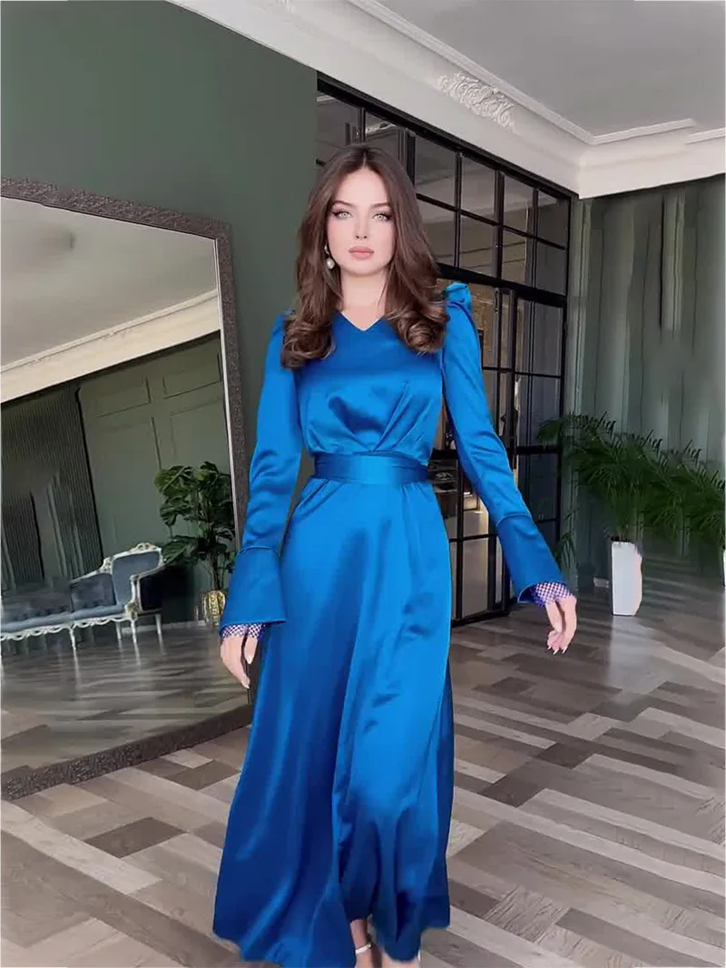 Eid Ramadan Muslim Dress Women Satin Split Sleeve Solid Maxi Jalabiya Vestidos Largos Dubai Party Evening Dresses Summer 2024