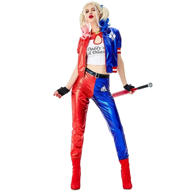 Girls Harley Cosplay Costumes Joker Squad Quinn Clown Jacket Pants Sets Halloween Carnival Roleplay Party Suicide Outfits Suits