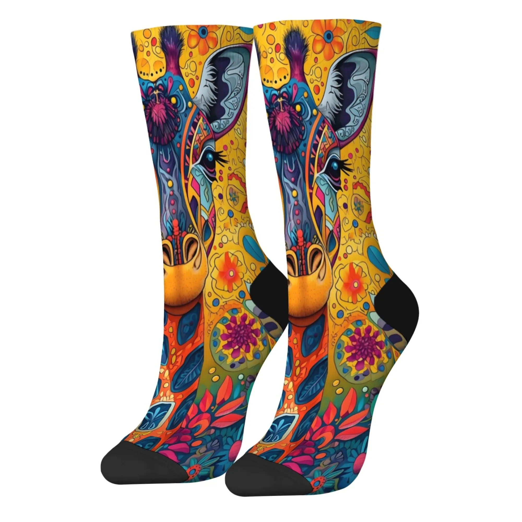 Bohemian style abstract giraffe socks novelty funny happy compression socks Harajuku retro style comfortable fashion men's socks