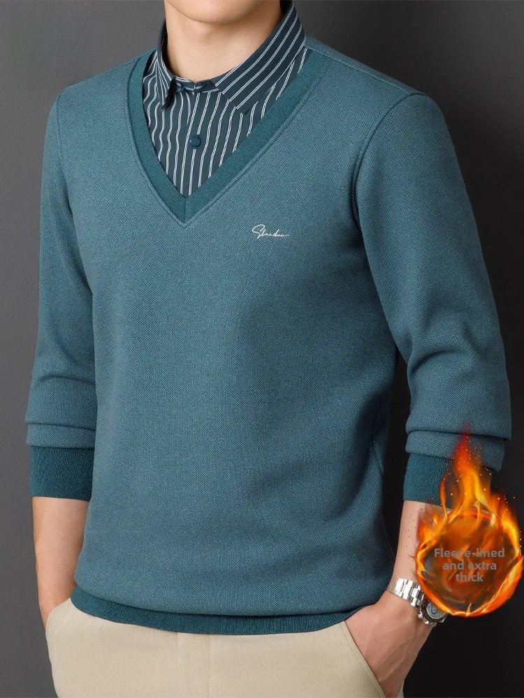 

Paul Thiened Fce Lined Slim Fit irt Collar Knitted Sweater Men's Faionable Urban Sle Long Sve Crew Ne Sweater