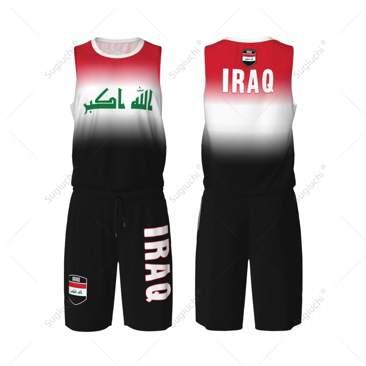 Men Iraq Flag Basketball Jersey Set Mesh Shirt & Pants Sleeveless Exclusive Team-up Custom Name Nunber Unisex