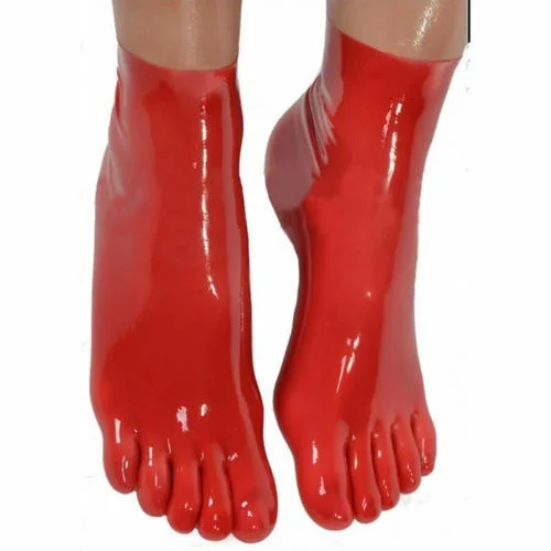 Sexy Red Latex Rubber Toe Socks Gummi 0.4mm Unisex Hosiery 