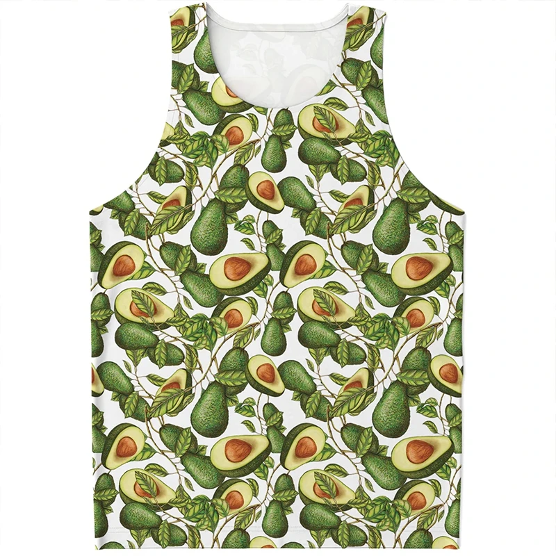

New Summer Gym Bodybuilding Avocado Pattern Tank Top Mens Fitness Sleeveless Tee Shirts Male Undershirt Quick-Drying Casual Tops
