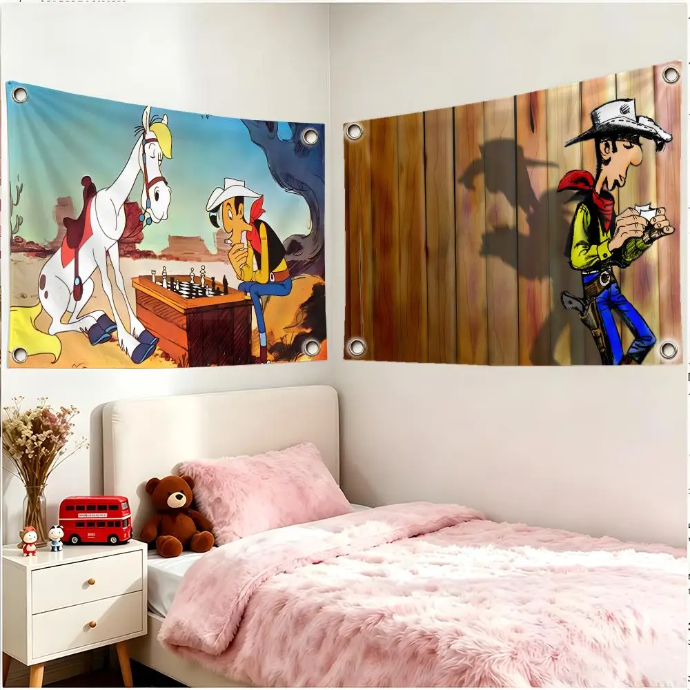 Comic Western Lucky Luke Flags Four Ring Borderless Art Decor Indoor Outdoor Use Simple Hang And Install