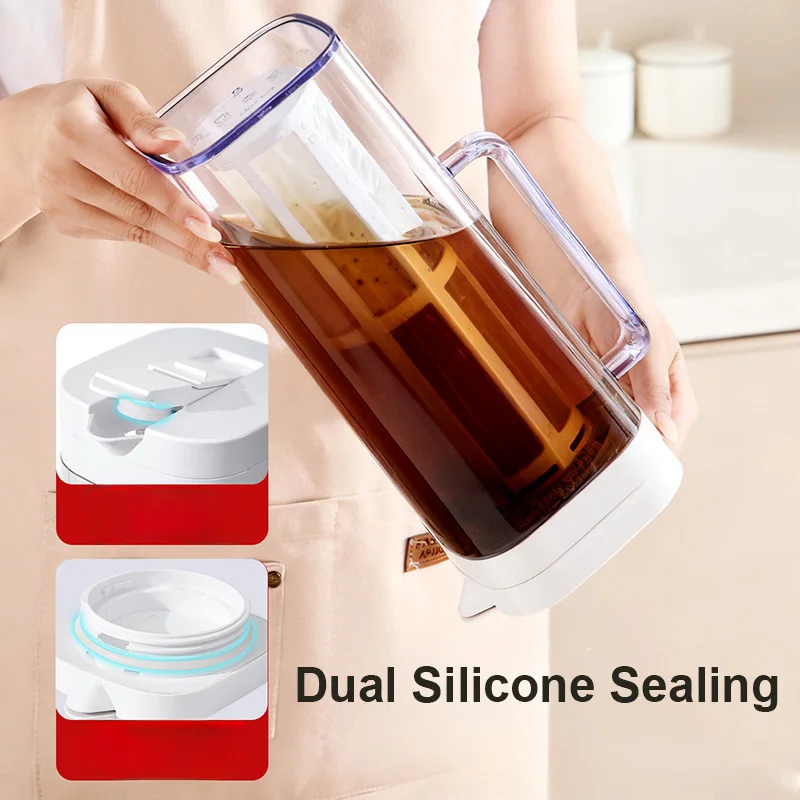 2000ml Transparent Portable Water Pitcher Flip Cover Refrigerator Jug Sealed Heat Resistant Cold Brew Teapot for Restaurant Home