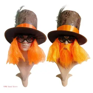 Özel turuncu dekor silindir şapka yetişkin / genç cosplay çılgın şapkacı parti kostüm kumaş, el yapımı şapka En iyi 10 satış, çılgın şapkacı şapkası-no. 1