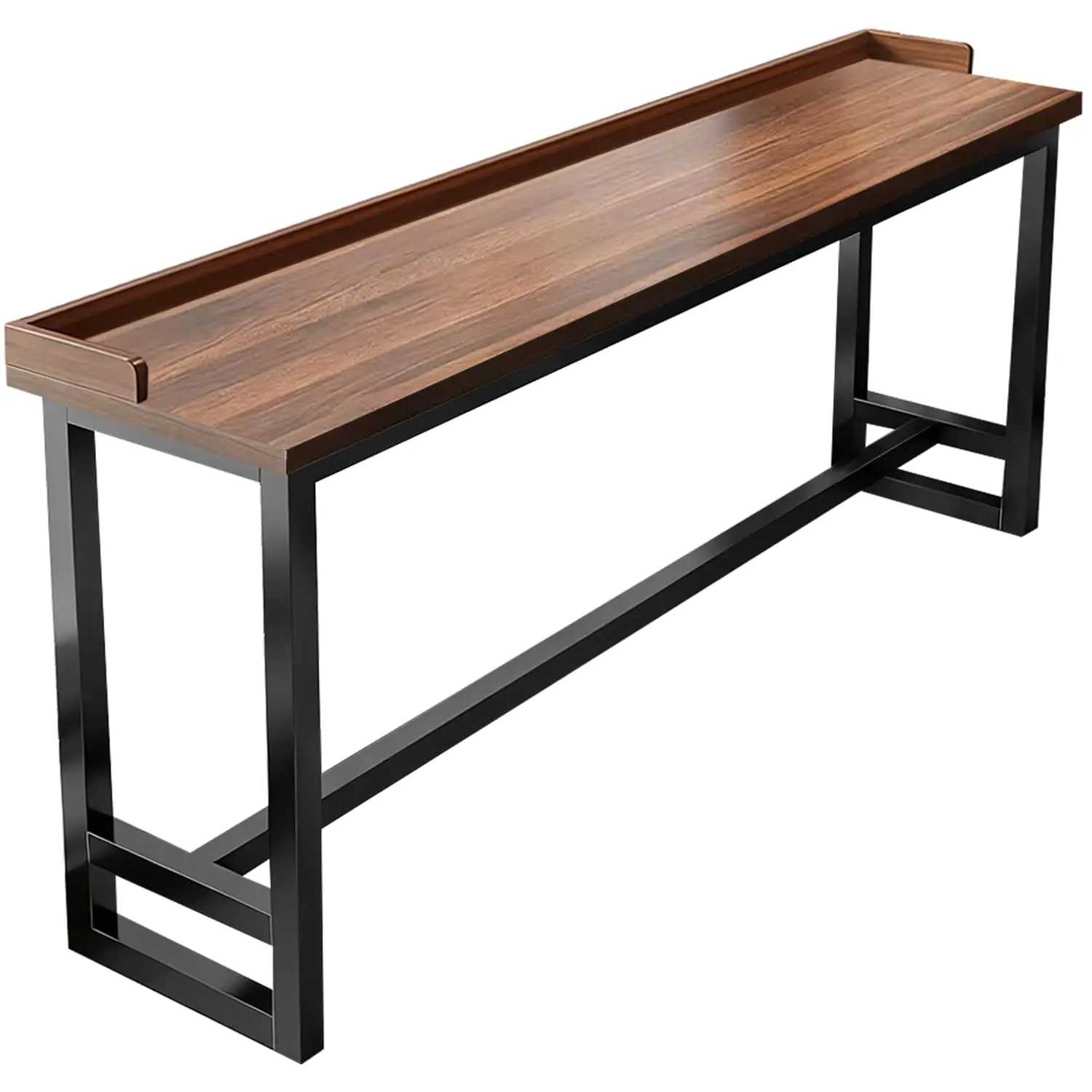 Narrow Wooden Bar Table With Guard Rail Counter Height Console For Living Room Coffee Shop 63×11.9×41 In, Customized