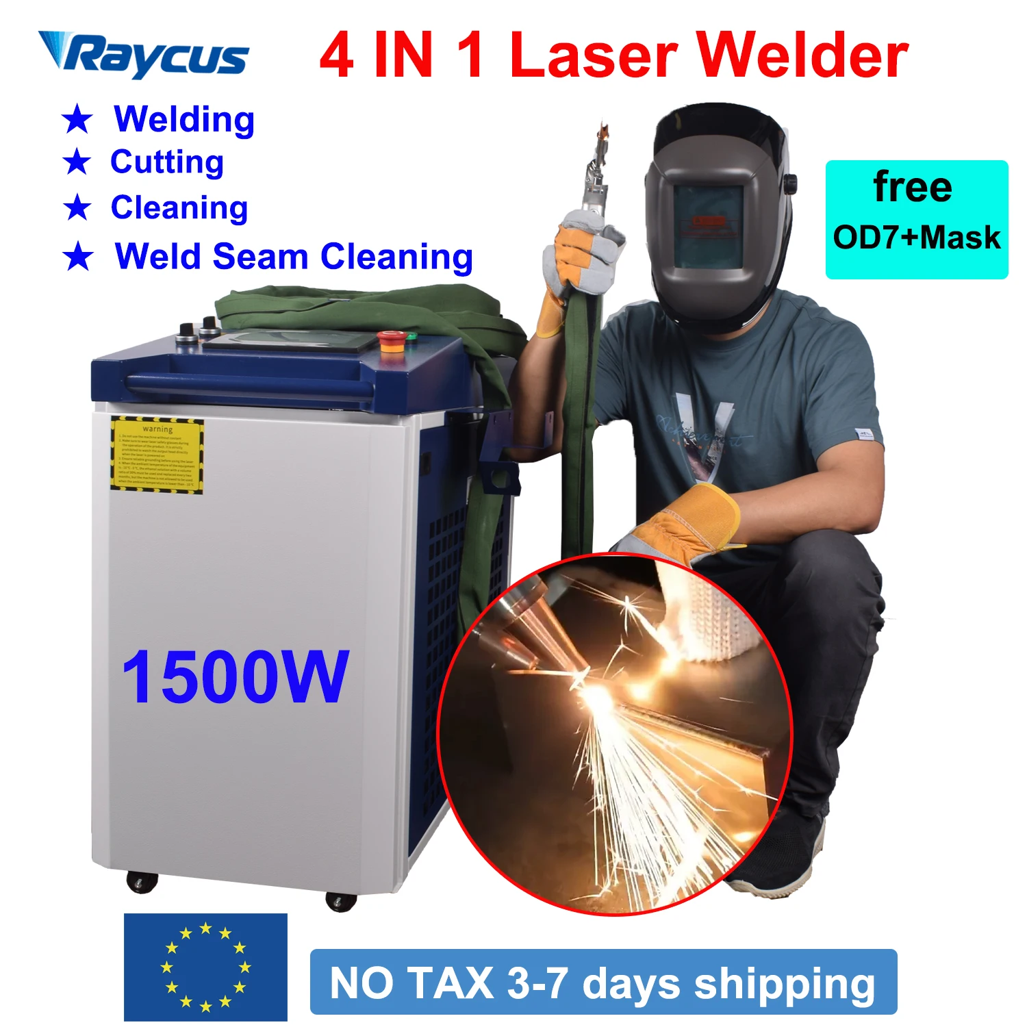 Raycus 1500W Laser Welding Machine 4 in 1 Fiber Laser Welding Cleaning Cutting Portable Handheld Laser Welder For Metal EU Stock