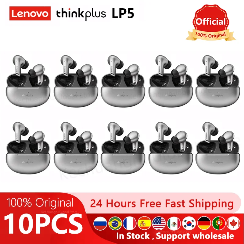 10 قطعة 100% الأصلي لينوفو LP5 سماعة لاسلكية تعمل بالبلوتوث سماعات الأذن/2 قطعة lenovolp5 HiFi سماعة الموسيقى مع هيئة التصنيع العسكري سماعة رأس رياضية