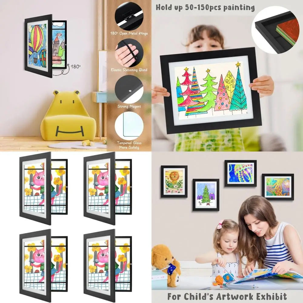 

Set of 4 Black Kids Art Frames, 10x12.5, Ideal for Displaying Children's Art and Schoolwork at Home or Office