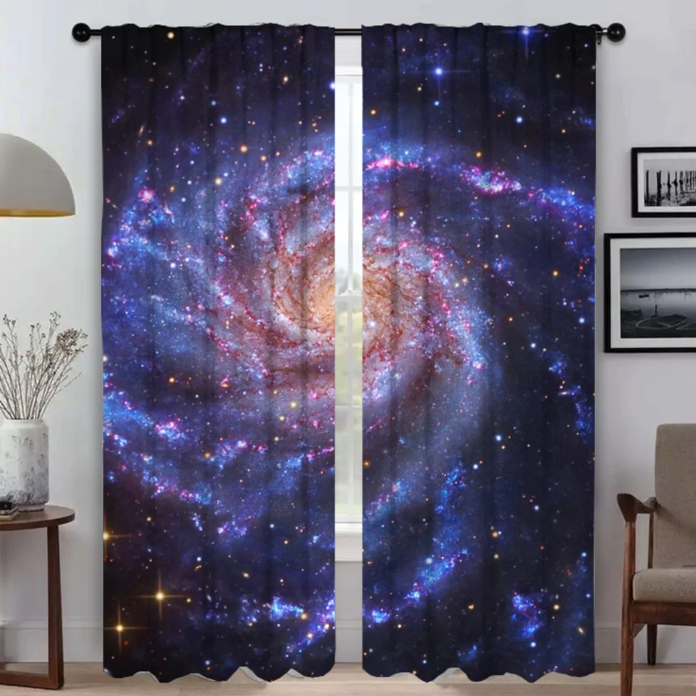 Cosmic Nebula Kitchen Curtains for Camera Halloween Decoration Window Curtain for Room 2 Panel Shades Partition Living Blackout