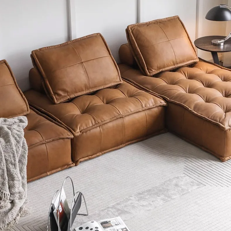 Stoffen bank retro crèmekleurige modulecombinatie Tofu blokbank met Scandinavische expressie