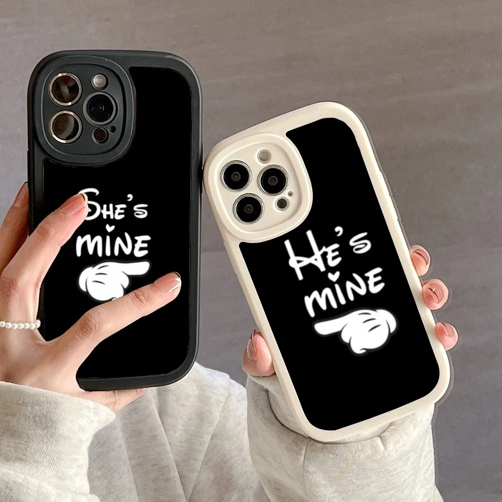 He She Is Mine Couple BFF Phone Case For IPhone 16 15 14 Plus 13 12 11 Pro X XS XR Max Big Eyes PU Leather Cover