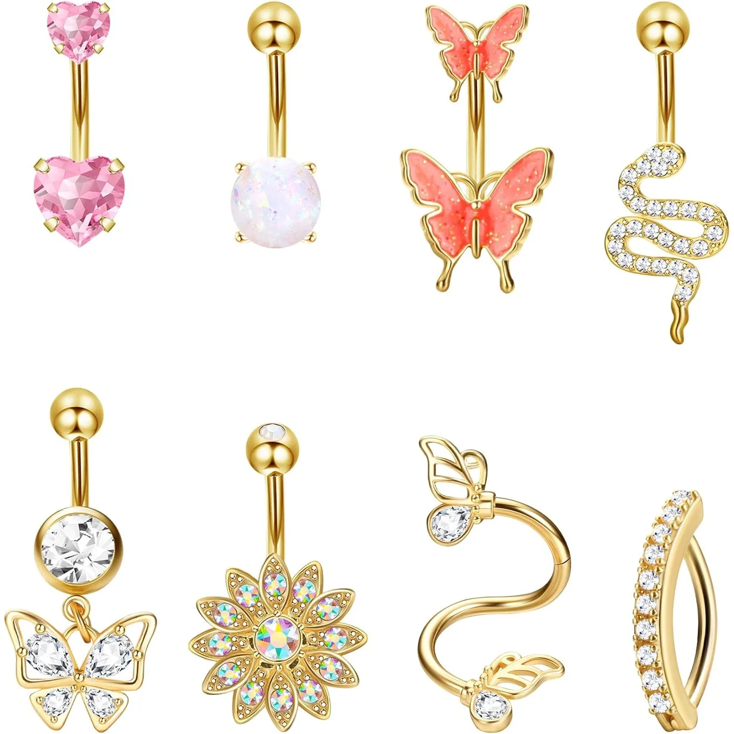 

Bobisty 8PCS 14G Surgical Steel Belly Button Rings for Women Dainty Dangle Belly Button Rings Butterfly CZ Body Piercing Jewelry