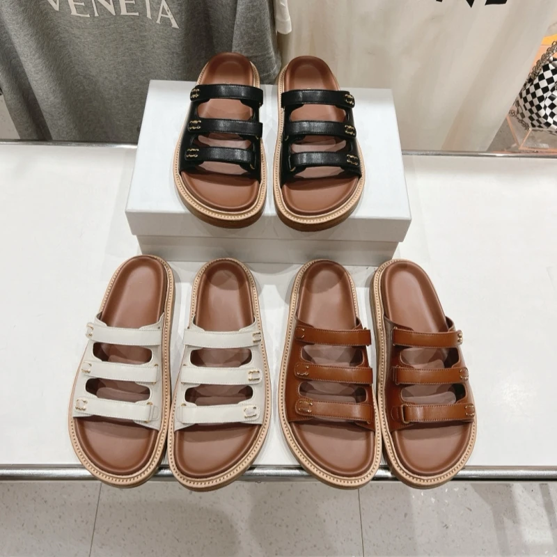 

Roman Sle Slip-On Sandals Women's Summer New Thi Bot Beach Outdoor Slippers Magic Tape Strap Cute Sle Leather Inner