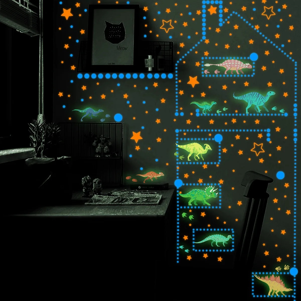 Dino Discovery Glow Set, Interactive Star Chart Stickers AR Compatible Night Light Decor for Young Paleontologists
