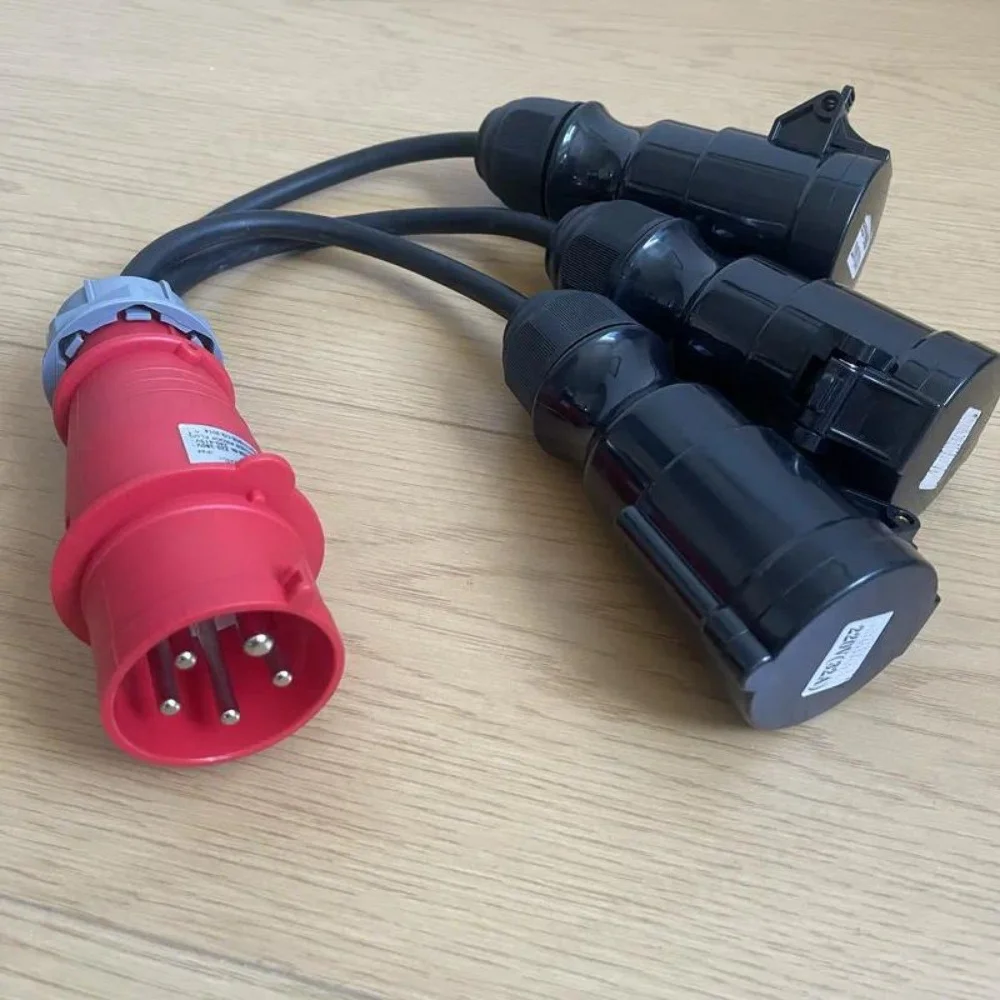 32A five-pin male to 32A three-pin female to one point and three loose tails, pig tail wire, adapter wire 380V to 220V